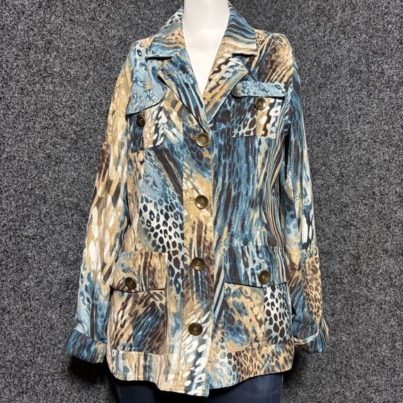 Chico's Jackets & Blazers - Chicos Watercolor Animal Print Safari Shirt Jacket Size 0 Small Artsy Statement